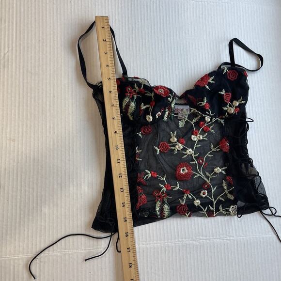 Women Size M Sheer Tank Mesh Roses Black Goth Whimsigoth Embroidered Lingerie - Picture 11 of 11